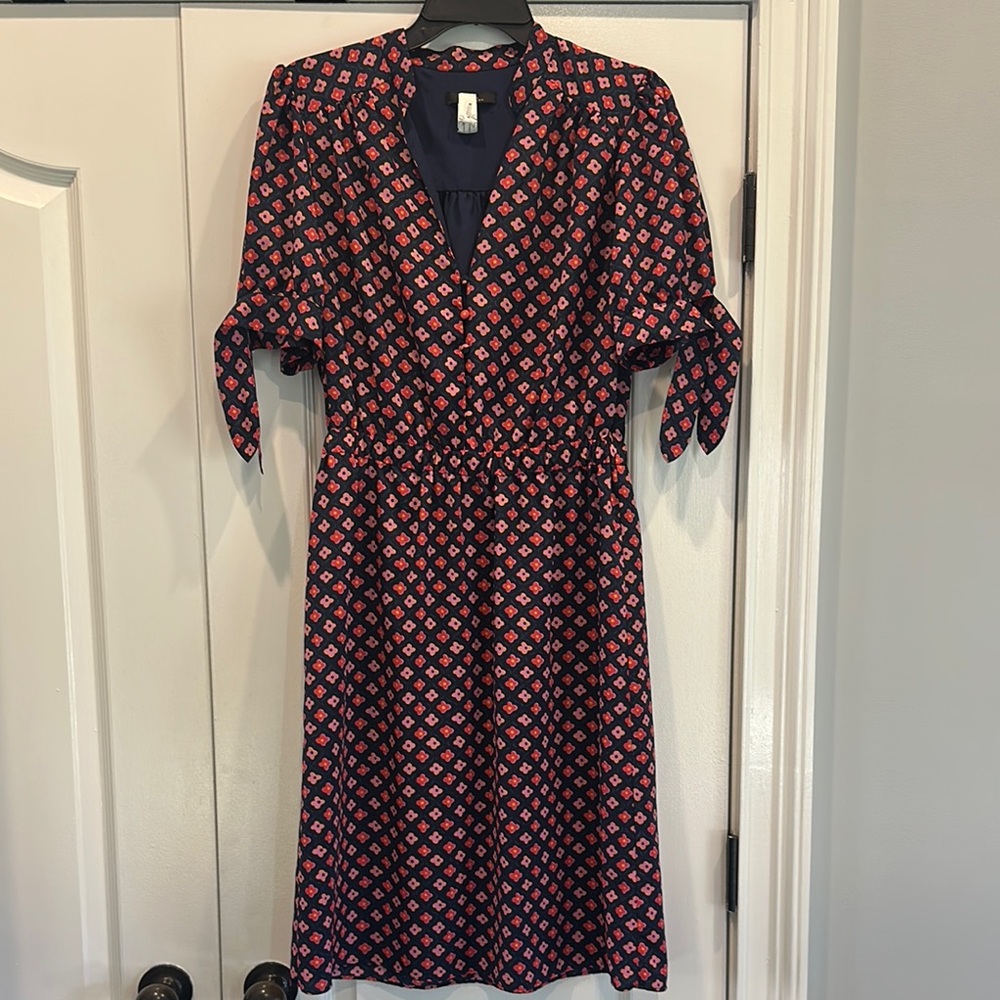Trina Turk Elegant Navy and Red Patterned Dress